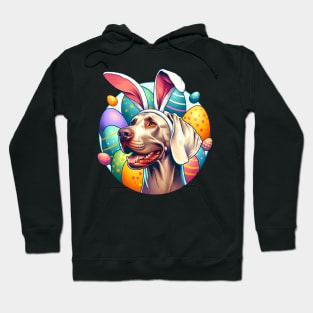 Weimaraner Sports Bunny Ears Amidst Easter Celebrations Hoodie